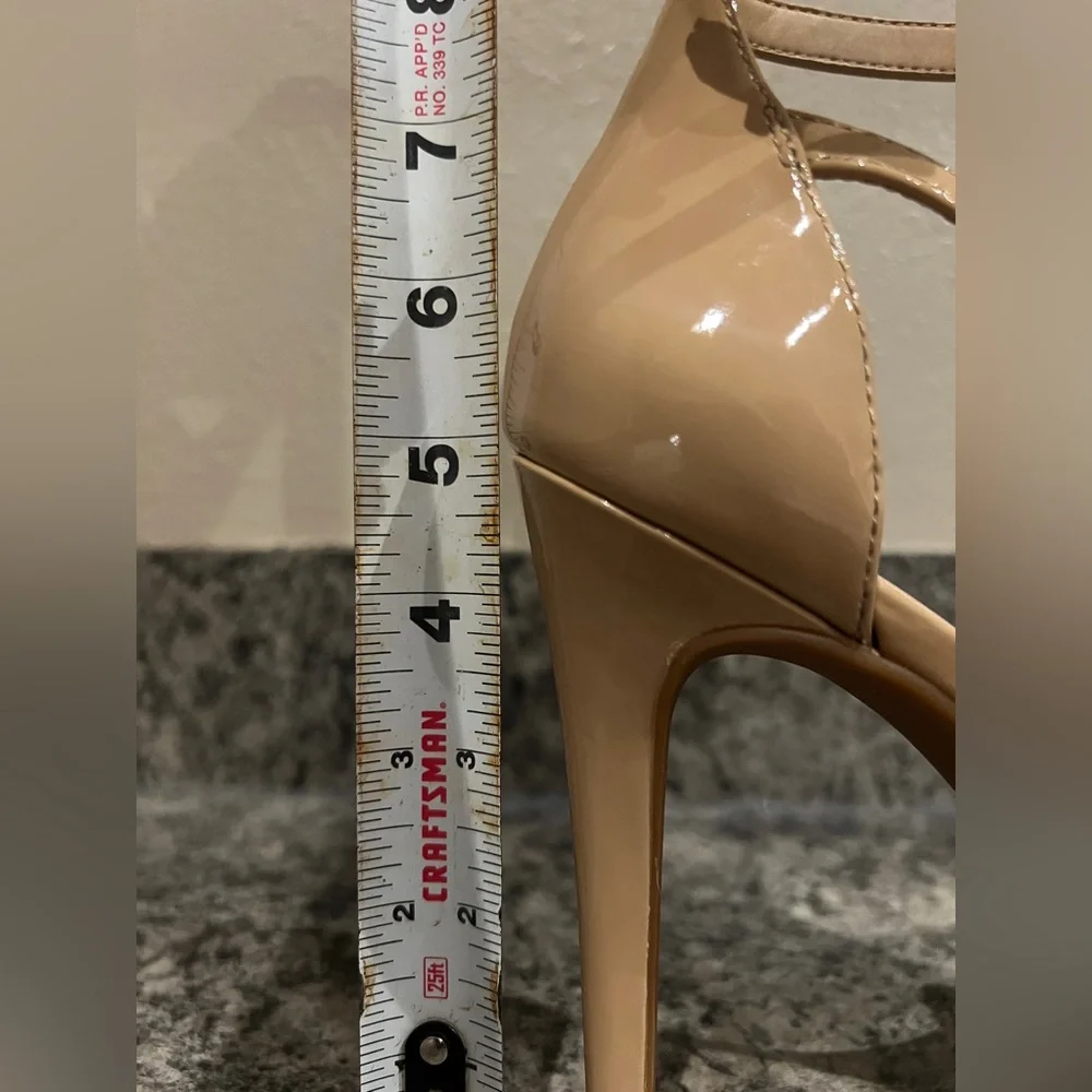 Gianni Bini Nude Patent Platform Ankle Strap Heels